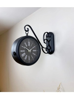 Kasva Concept Çift Taraflı Siyah Istasyon Duvar Saati - 36X25 cm