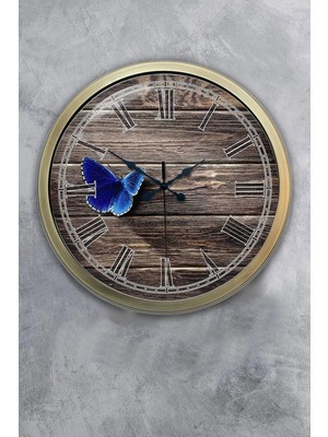 Kasva Concept Hediyelik 40 cm Eskitme Metal Kelebek Duvar Saati