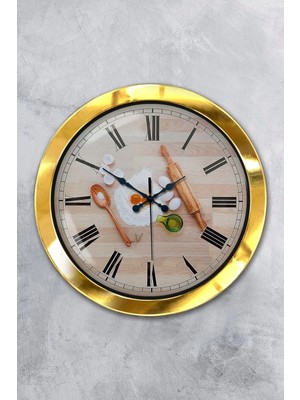 Kasva Concept Hediyelik 36 cm Gold Metal Mutfak Duvar Saati