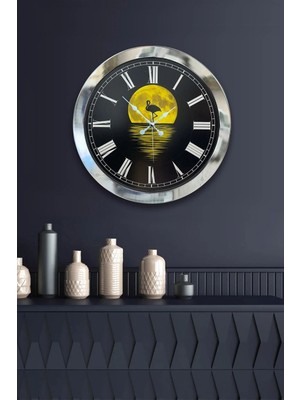 Kasva Concept Hediyelik 36 cm Krom Metal Gece Duvar Saati