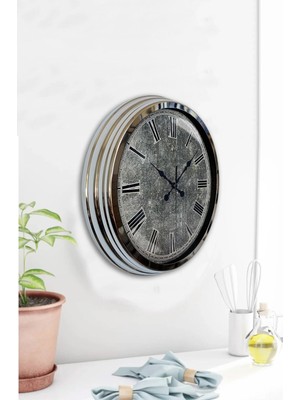 Kasva Concept Hediyelik 40 cm Krom Metal Mutfak Duvar Saati