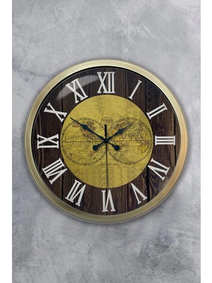 Kasva Concept 40 cm Eskitme Metal World Maps Duvar Saati