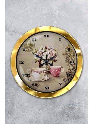 Kasva Concept Hediyelik 36 cm Gold Metal Mutfak Duvar Saati