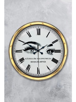 Kasva Concept Hediyelik Saat 40 cm Gold Metal Güzellik Salonu Duvar Saati