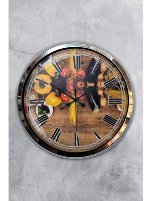 Kasva Concept Hediyelik 40 cm Krom Metal Mutfak Duvar Saati