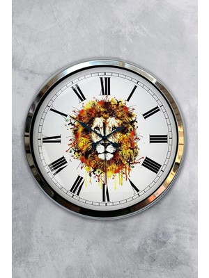 Kasva Concept Hediyelik Dekoratif 40 cm Krom Metal Aslan Temalı Duvar Saati
