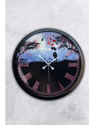Kasva Concept Hediyelik 40 cm Siyah Metal Sevgili Duvar Saati