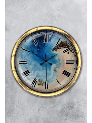 Kasva Concept Hediyelik 40 cm Gold Metal Deniz Duvar Saati