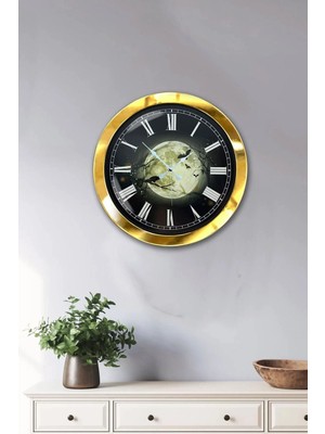 Kasva Concept Hediyelik 36 cm Gold Metal Gece Duvar Saati