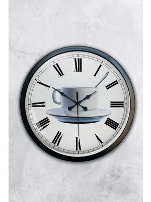 Kasva Concept Hediyelik 40 cm Siyah Metal Kahve Duvar Saati