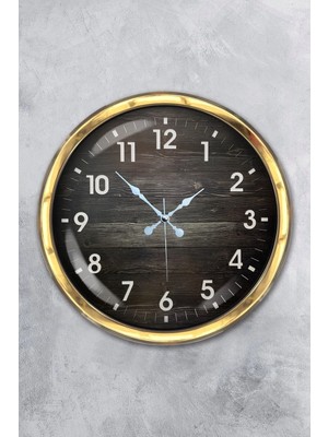 Kasva Concept Hediyelik 40 cm Gold Metal Ahşap Sayı Duvar Saat
