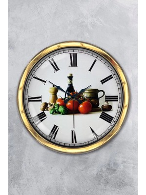 Kasva Concept Hediyelik 40 cm Gold Metal Mutfak Duvar Saati