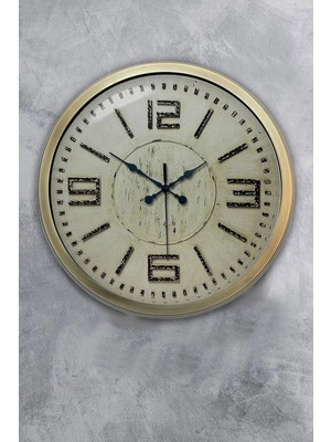 Kasva Concept Yuvarlak 40 cm Eskitme Metal Retro Duvar Saati Sarı Modern 40 x 40