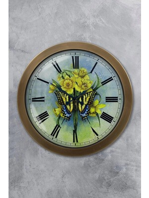 Kasva Concept Hediyelik 36 cm Eskitme Metal Kelebek Duvar Saati