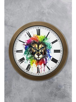 Kasva Concept Hediyelik 36 cm Eskitme Metal Aslan Duvar Saati