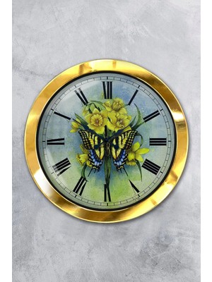Kasva Concept Hediyelik 36 cm Gold Metal Kelebek Duvar Saati