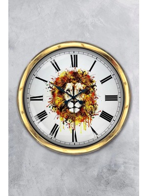 Kasva Concept 40 cm Gold Metal Aslan Temalı Duvar Saati