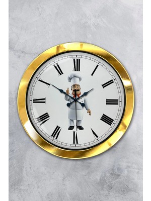 Kasva Concept 36 cm Gold Metal Aşçı Mutfak Duvar Saati