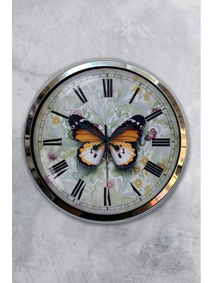 Kasva Concept Hediyelik 40 cm Krom Metal Kelebek Duvar Saati