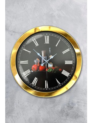 Kasva Concept Hediyelik 36 cm Gold Metal Mutfak Duvar Saati