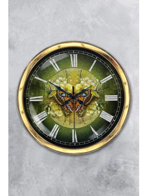 Kasva Concept Hediyelik 40 cm Gold Metal Kelebek Duvar Saati