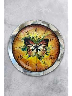 Kasva Concept Hediyelik 36 cm Krom Metal Kelebek Duvar Saati