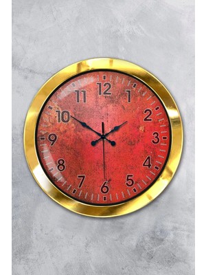 Kasva Concept Hediyelik 36 cm Gold Metal Retro Red Duvar Saati