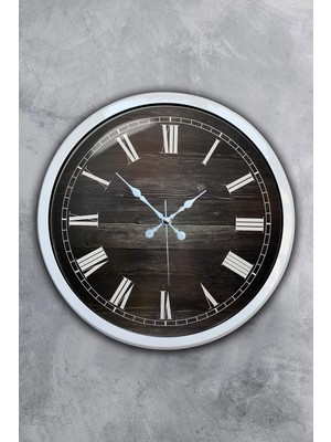 Kasva Concept Hediyelik 40 cm Beyaz Metal Ahşap Roma Rakamlı Duvar Saati
