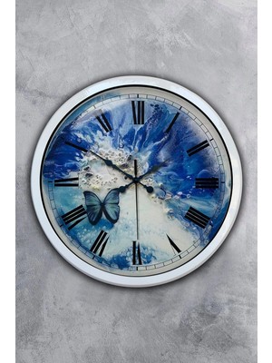 Kasva Concept Hediyelik 40 cm Beyaz Metal Kelebek Duvar Saati