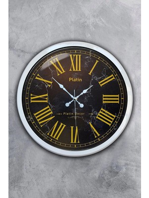 Kasva Concept Hediyelik 40 cm Beyaz Metal Sarı Roma Rakamlı Duvar Saati