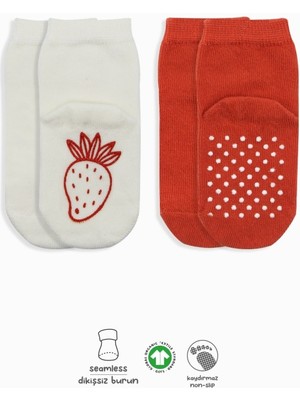 Urfakent 2'li Meyve Figürlü Kaymaz Soket Çorap 10105 Kırmızı Ekru