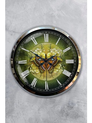 Kasva Concept Hediyelik 40 cm Krom Metal Kelebek Duvar Saati