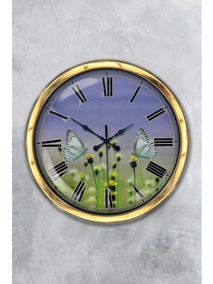 Kasva Concept Hediyelik 40 cm Gold Metal Kelebek Duvar Saati