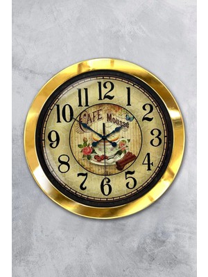 Kasva Concept Hediyelik 36 cm Gold Metal Mutfak Duvar Saati