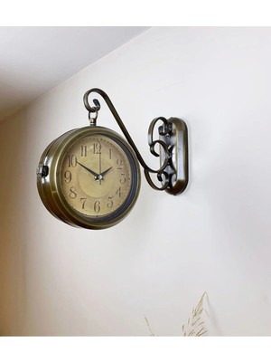Kasva Concept Çift Taraflı Vintage Istasyon Duvar Saati - 36X25 cm