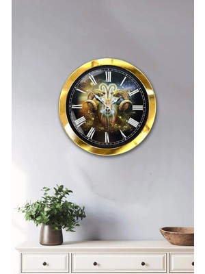 Kasva Concept 36 cm Gold Metal Koç Burcu Duvar Saati