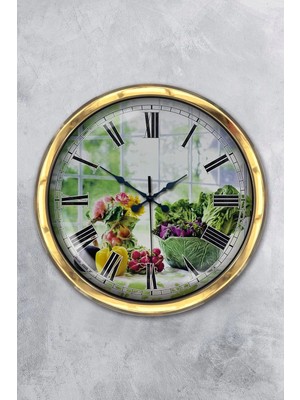 Kasva Concept Hediyelik 40 cm Gold Metal Mutfak Duvar Saati