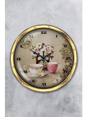 Kasva Concept Hediyelik 40 cm Gold Metal Mutfak Duvar Saati