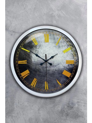 Kasva Concept 40 cm Beyaz Metal Sarı Rakamlı Duvar Saati