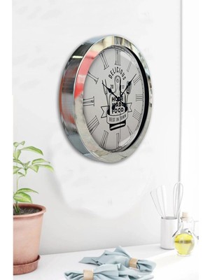 Kasva Concept Dekoratif Hediyelik 36 cm Krom Metal Mutfak Duvar Saati