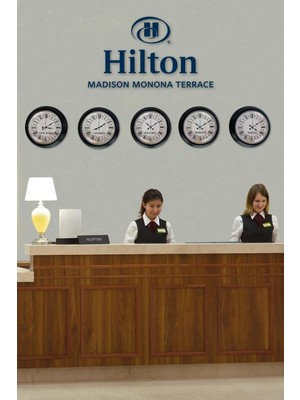 Kasva Concept 40 cm Siyah Metal Beyaz Kadran 5 Adet Set Otel Dünya Saati