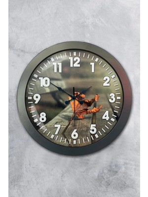 Kasva Concept Hediyelik 36 cm Antrasit Metal Yaprak Duvar Saati