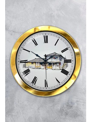 Kasva Concept 36 cm Gold Metal Eski Ev Duvar Saati