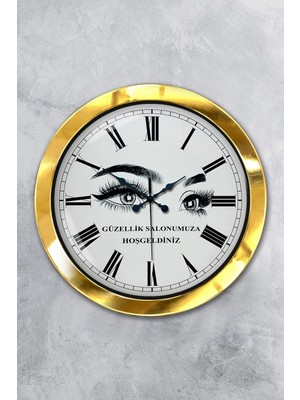 Kasva Concept Hediyelik 36 cm Gold Metal Güzellik Salonu Duvar Saati