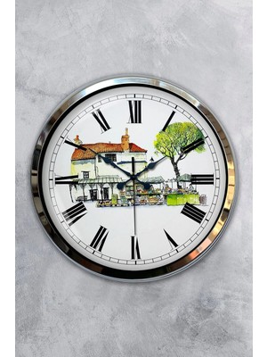 Kasva Concept 40 cm Krom Metal Eski Ev Duvar Saati