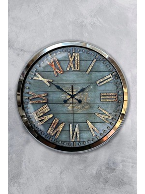 Kasva Concept Hediyelik Saat Dekoratif 40 cm Krom Metal Ahşap Görünümlü Duvar Saati