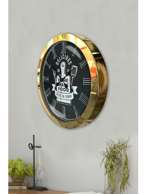 Kasva Concept Hediyelik 36 cm Gold Metal Mutfak Duvar Saati