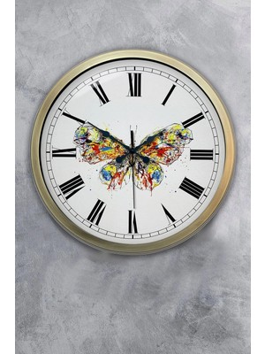 Kasva Concept Hediyelik 40 cm Eskitme Metal Kelebek Duvar Saati