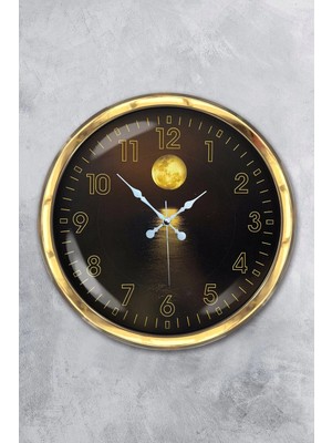 Kasva Concept Hediyelik 40 cm Gold Metal Ay Gece Duvar Saati
