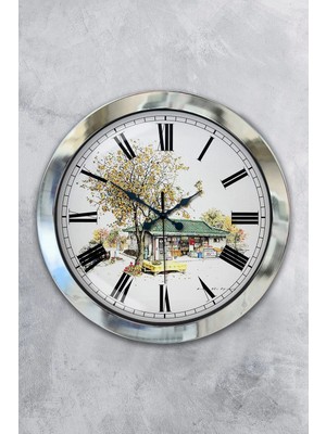 Kasva Concept Hediyelik 36 cm Krom Metal Eski Ev Duvar Saati